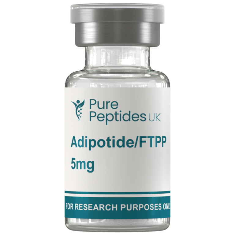 Adipotide (FTPP) – 5mg Adipotide (FTPP), also known as prohibitin-targeting peptide 1, is a synthetic peptidomimetic supplied as a lyophilised powder for research use only. It is designed with a bifunctional structure: a targeting sequence that binds to prohibitin/ANXA2 proteins on blood vessels, and a pro-apoptotic domain (_D(KLAKLAK)_2) that disrupts mitochondrial function. This selective action makes Adipotide a research tool of interest in studies of adipose tissue biology, metabolic regulation, and vascular targeting strategies. Research Focus and Areas of Interest 1. Targeted Fat Tissue Reduction Researchers are investigating Adipotide’s ability to bind endothelial cells in white adipose tissue and induce apoptosis. This targeted mechanism allows study of fat mass reduction via vascular disruption, without direct effects on muscle or organ tissues. 2. Metabolic Regulation Pathways By altering adipose tissue mass, Adipotide may influence glucose handling and insulin response. Research has shown interest in how vascular targeting peptides might intersect with pathways linked to type 2 diabetes and systemic metabolism. 3. Vascular Targeting in Oncology Because prohibitin and related proteins can also appear in tumour blood vessels, Adipotide is being studied as a model for selective angiogenic disruption. This opens a potential pathway for research into cancer vascular biology. 4. Tissue Remodeling and Signaling Laboratory studies often explore Adipotide (FTPP) for its role in tissue remodeling, focusing on signaling pathways that regulate cellular communication and local microenvironments. Conclusion Adipotide (FTPP) represents a unique approach to studying fat tissue biology and targeted vascular disruption. Its design allows exploration of obesity, metabolic health, and oncology pathways in controlled laboratory settings. Supplied strictly for research use only, it is not intended for human or veterinary use. Technical Information: • Synonyms: Adipotide; FTPP; Prohibitin-TP01 •Modified Single-Letter Sequence: CKGGRAKDC-GG-D(KLAKLAK)₂ • IUPAC Condensed Amino Acid Sequence: Cys-Lys-Gly-Gly-Arg-Ala-Lys-Asp-Cys-Gly-Gly-D-Lys-Leu-Ala-Lys-Leu-Ala-Lys-Leu-Ala-Lys • CAS Number: 859216-15-2 • PubChem CID: 163360068 • Further references: PubChem Link Stability, Source, and Handling Stability: Stable for up to 36 months when stored at –20 °C or below, away from light and moisture. Source: Produced via solid-phase peptide synthesis; supplied with Certificate of Analysis (COA) confirming purity and identity. Reconstitution: Reconstitute with Bacteriostatic Water. After reconstitution, aliquot and store at –80 °C to prevent degradation. Usage: Product is prepared for LABORATORY RESEARCH ONLY. Adipotide for sale at Pure Peptides UK is limited to scientific research and education only – Only buy Adipotide if you are a licenced researcher.